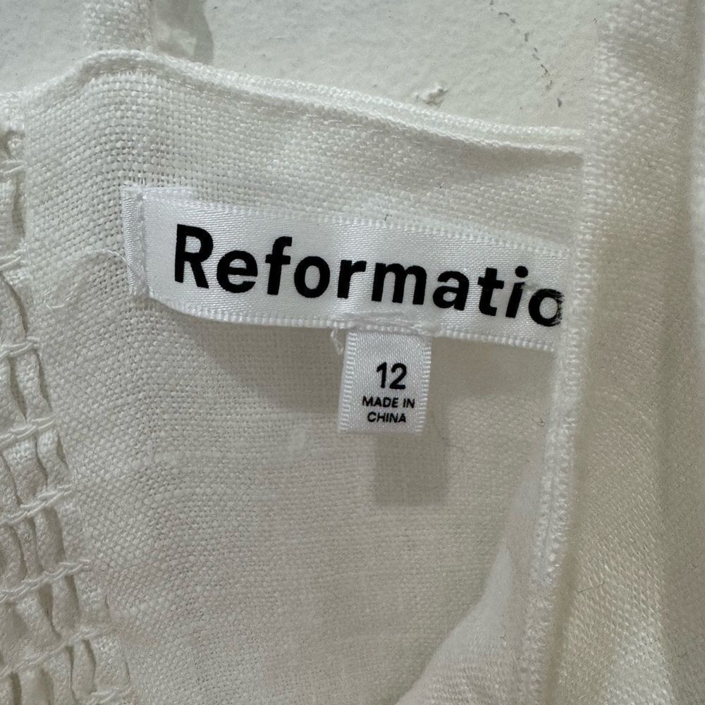 REFORMATION Huckleberry Linen Button Front Mini Dress in White - Picture 13 of 14
